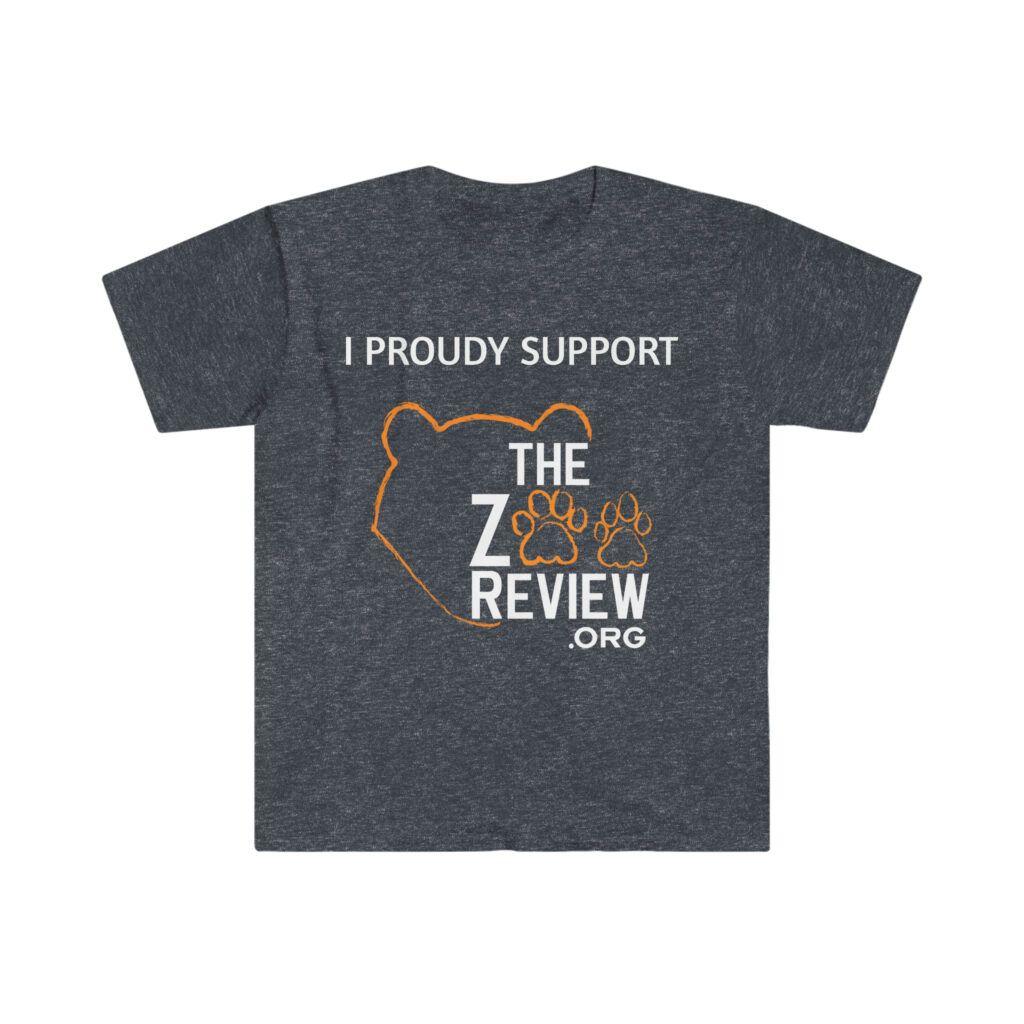 A heathered navy ultra soft tshirt for supporters of The Zoo Review.